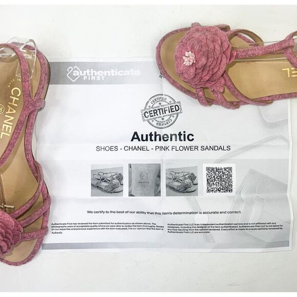 Authentic CHANEL Dusty Pink Tweed CC Logo Camellia Flower Sandals Size E… - Picture 13 of 14